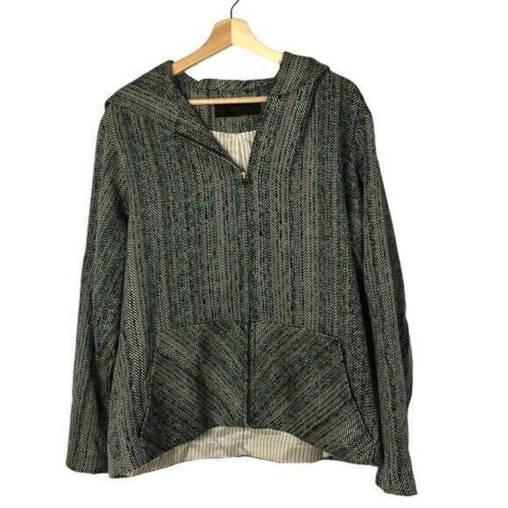 Yigal Azrouel Blue Wool Tweed Full Zip Hooded Jacket M